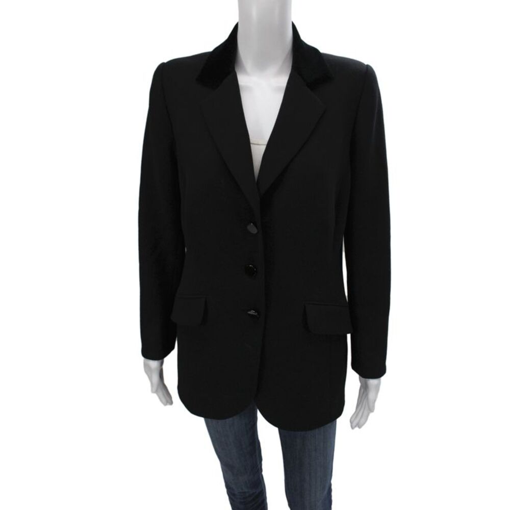Style Paris Womens Black Collared Blazer Long Sleeve Button Size 10